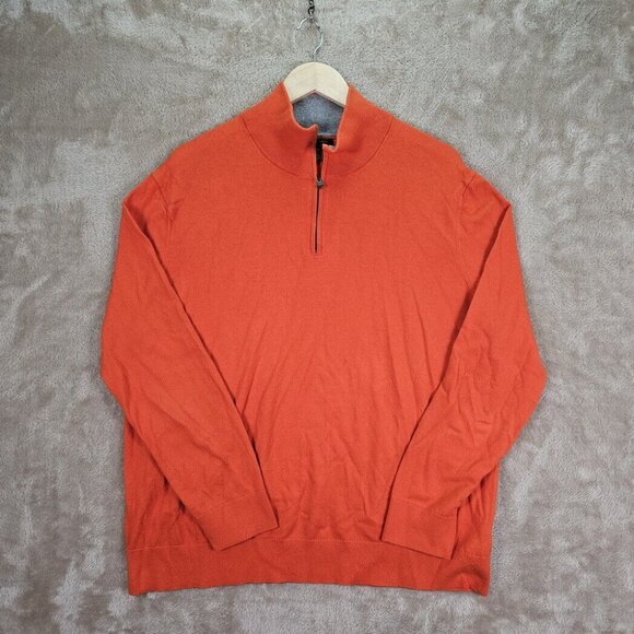 Banana Republic Pima Cotton Cashmere Sweater Orange 1/4 Zip Long Sleeve Mens XL - Picture 1 of 10